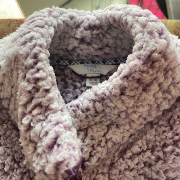 💕LAST CHANCE Time & Tru Purple Quarter Zip Pull Over Sherpa Sweatshirt Large - Picture 3 of 4